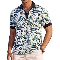 COOFANDY Mens Casual Short Sleeve Polo Shirts Slim Fit Paisley Polo T Shirts Floral Print Shirt
