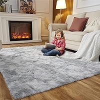 EasyJoy Super Soft Rugs for Living Room, Area Rugs for Bedroom 5x7 Tie Dyed Light Grey Fluffy Room Rug, Large Shag Throw Rug for Nursery Kids Room, Cute Mordern Fuzzy Rug for Playroom