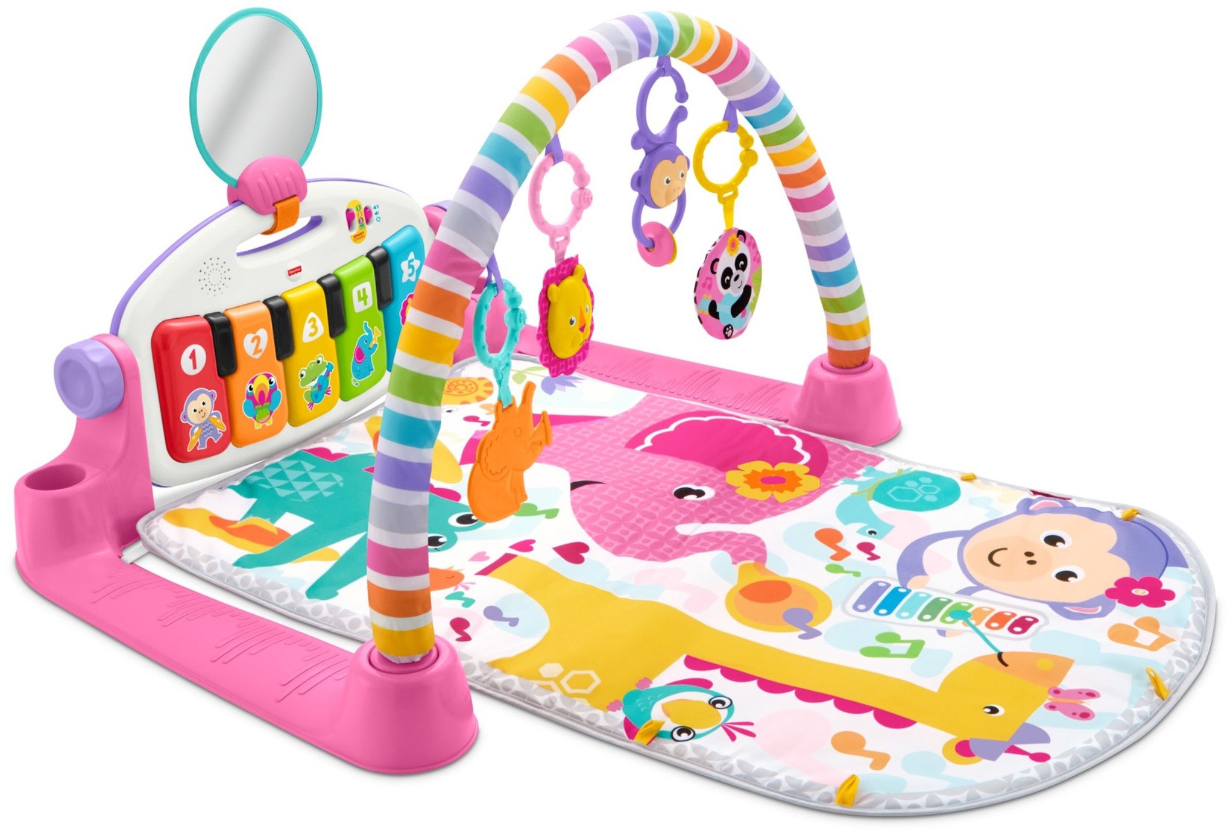 Fisher-Price Baby Playmat Deluxe Kick & Play Piano Gym With Musical -Toy Lights & Smart Stages Learning Content For Newborn To Toddler, Pink