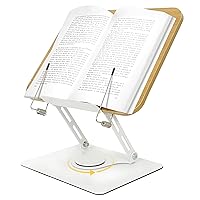 Book Stand for Reading, Adjustable Book Holder with 360°Rotating Base, Portable Book Display Stand for Cookbook, Tablets, Study Materials