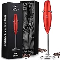 Zulay Executive Series Ultra Premium Gift Milk Frother For Coffee with Deluxe, Radiant Finish - Coffee Frother Handheld Foam Maker - Electric Milk Frother Handheld For Lattes (Red)