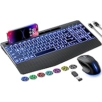 Wireless Keyboard and Mouse, Ergonomic Keyboard Mouse - RGB Backlit, Rechargeable, Quiet, with Phone Holder, Wrist Rest, Lighted Mac Keyboard and Mouse Combo, for Mac, Windows, Laptop, PC