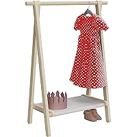 Dress up Storage, Kids Clothing Rack, Child Garment Rack with Storage Shelf, Natural Pine Wood (Pine)