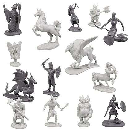 Monster Fantasy Creature Mini Action Figure Playset - 98pcs Toy Miniatures with 14 Unique Designs - Dragons,Wizards,Orcs, & More- XL 1/32 Scale Compatible with Dungeons and Dragons and other RPG Games
