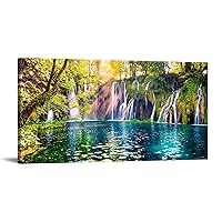 Waterfall on Plitvice National Park Canvas Wall Art 1 Panel Landscape Artwork Prints, Modern Framed For Home Office Living Room Bedroom Decorations 24x48