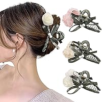 3PCS Large Bowknot Hair Claw Clip for Women, Bow Claw Clip with Tulip Hair Clip for Thin Thick, Strong Hold Flower Hair Barrette Accessories for Girls Gifts