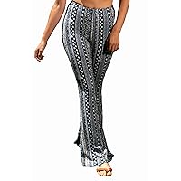 Paisley Print Pull On Flared Bell Bottom Pants