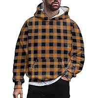 Men's Relaxed Fit Hoodie Vintage Checked Sweatshirts Fleece Hooded Pullover Plaid Print Hoody Casual Retro Sweater