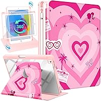 for iPad 9th/8th/7th Generation Case 10.2 Inch Folio Cover with Pencil Holder Women Girls Cute Kids Girly Teens Kawaii Pretty Love Heart Rotating Stand for Apple iPad 7/8/9 (2021/2020/2019)