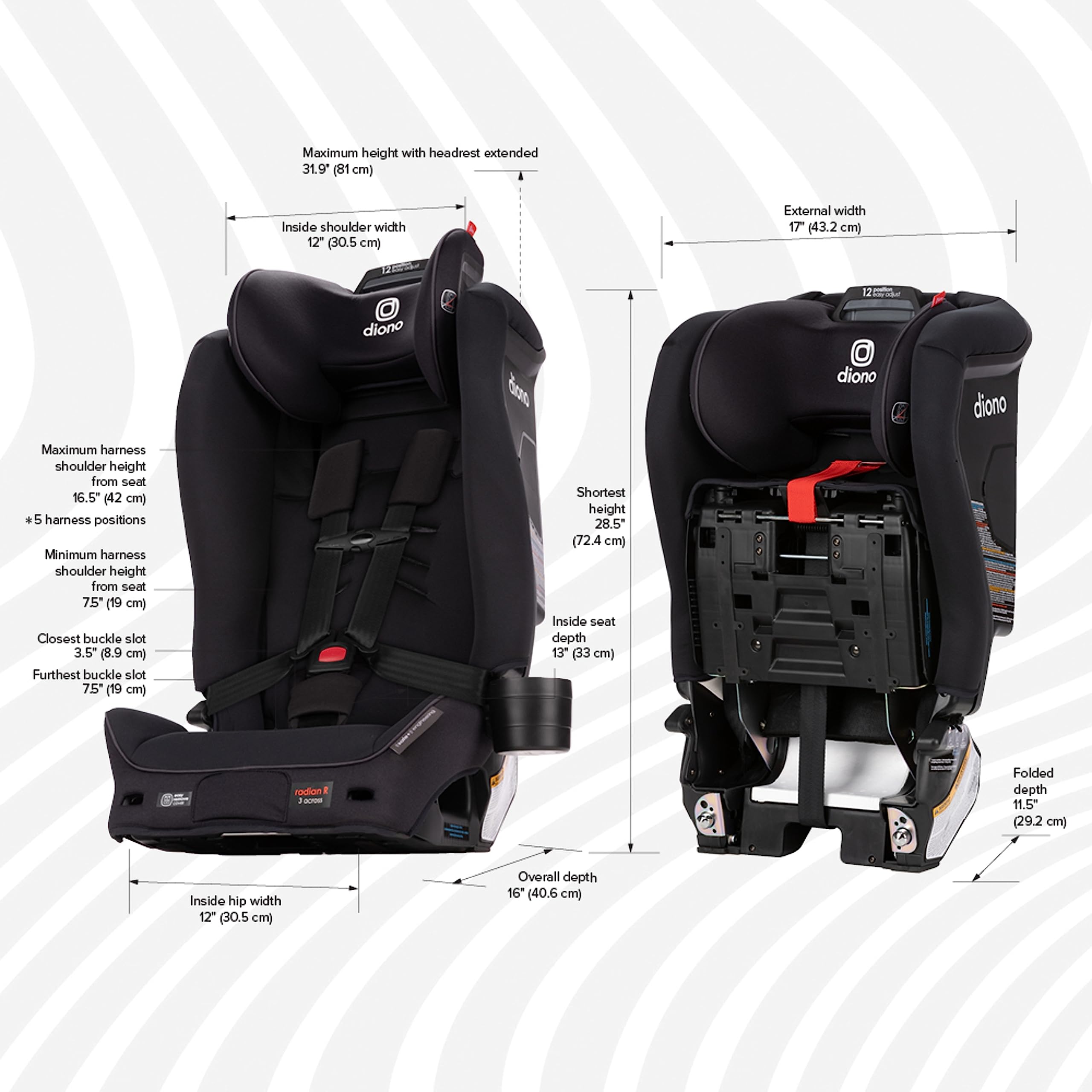 Diono Radian 3R SafePlus, All-in-One Convertible Car Seat, Rear and Forward Facing, SafePlus Engineering, 10 Years 1 Car Seat, Slim Fit 3 Across, Black Jet