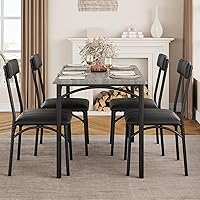 IDEALHOUSE Kitchen Table and Chairs for 4, Dining Table Set for 4 with Upholstered Chairs, 5 Piece Rectangular Kitchen Table Set, Dining Room Table Set for Small Space, Apartment, Rustic Grey