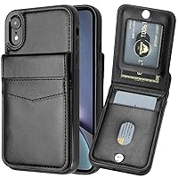 for iPhone XR Case Wallet with Card Holder Functional Two Way Kickstand Durable Shockproof RFID Blocking Leather Slim Protective Credit Card Slots Case for iPhone XR(Black)