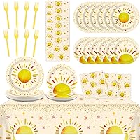 98 Pieces Boho Sun Birthday Party Decorations Boho Hippie Sunshine Party Tablecloths First Trip Around The Sun Theme Tableware Sets for Boho Baby Shower Party Supplies Favors