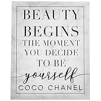 Stupell Industries Beauty Begins Once You Decide to Be Yourself White Marble Typography, Design by Daphne Polselli Wall Art, 16 x 20, Black