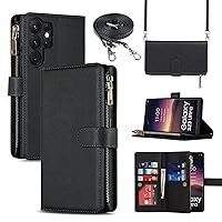 Cavor for Samsung Galaxy S23 Ultra Case Wallet,S23 Ultra Wallet Case for Women Men,Phone Case for Samsung Galaxy S23 Ultra Case Magnetic with Stand and Strap,Leather Shockproof Flip Cover,Black