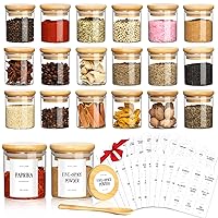 GMISUN Spice Jars with Bamboo Lids, 20 Pack 2.5oz Glass Spice Containers with Labels, Small Empty Round Spice Bottles with Airtight Lids, Mini Clear Minimalist Food Jars & Canisters for Kitchen