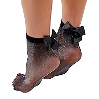 Women's European Black Ankle Fashion Socks in Patterned Fishnet and Vintage Sheer Lace - 20 Denier - Made in Europe