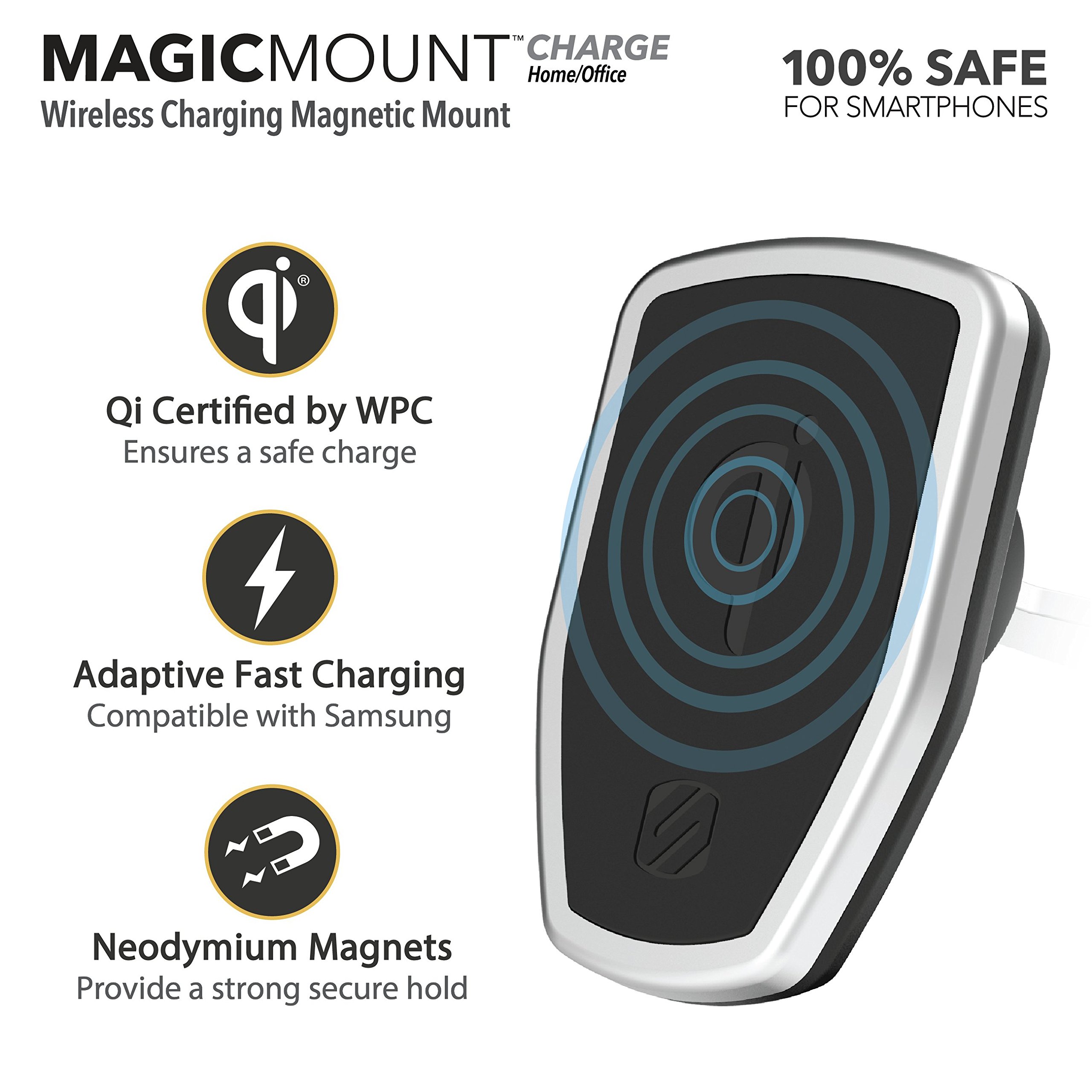 SCOSCHE MPQOHM MagicMount Pro Charge Qi-Certified Wireless Charging Magnetic Mount for the Home or Office