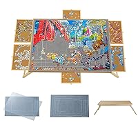 2000 Pieces Puzzle Table，Extra Large Puzzle Table with Folding Legs and 6 Drawers,2000 Pieces Jigsaw Puzzle Table for Adults and Children，Wooden Puzzle Board with Cover and Puzzle Mat (40'' x 30