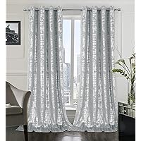 always4u Soft Velvet Curtains 108 Inch Length Long Luxury Bedroom Curtains Silver Foil Print Window Curtains for Living Room Set of 2 Silver