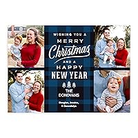 Let's Make Memories Personalized Blue Plaid Holiday Photo Card 5x7 Premium Quality (Christmas Cards & White Envelopes) - 15 ct