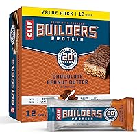 CLIF Builders - Chocolate Peanut Butter Flavor - Protein Bars - Gluten-Free - Non-GMO - Low Glycemic - 20g Protein - 2.4 oz. (12 Pack)