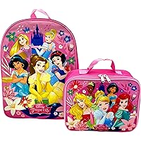 Ruz Disney Kids School Backpack with Lunch Box Set. 2 Piece 15” Book Bag and Lunch Box Bundle (Princess)
