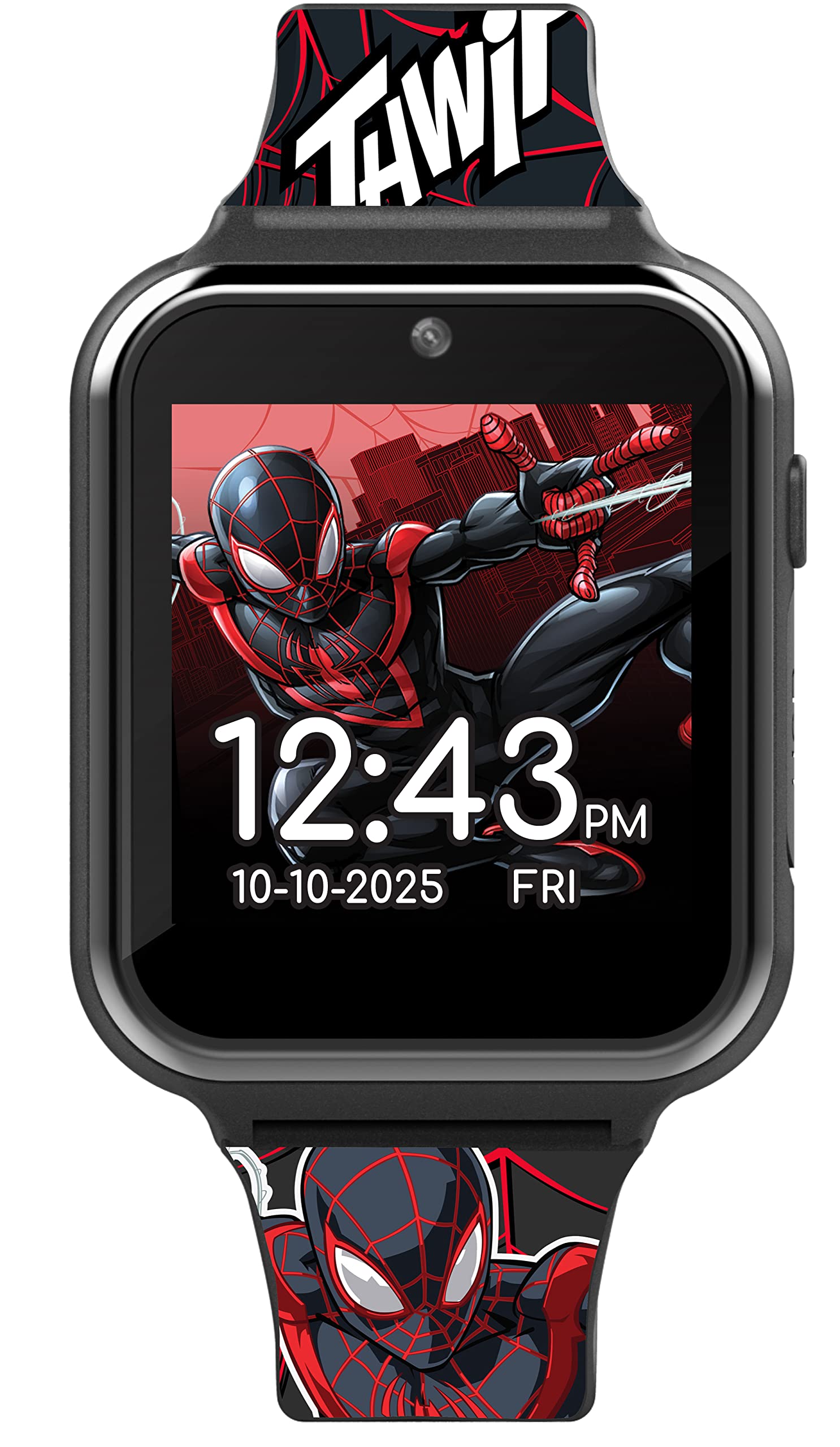 Accutime Kids Marvel Spider-Man Miles Morales Black Educational Touchscreen Smart Watch Toy for Boys, Girls, Toddlers - Selfie Cam, Learning Games, Alarm, Pedometer & More (Model: SPD4664AZ)