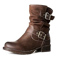 GLOBALWIN Women's Fur Booties Fashion Combat Ankle Boots For Women