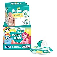 Pampers Easy Ups Pull On Training Pants My Little Pony, 5T-6T, One Month Supply (844 Count) with Sensitive Water Based Baby Wipes 6X Pop-Top Packs (336 Count)