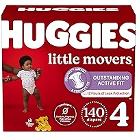 Size 4 Diapers, Little Movers Baby Diapers, Size 4 (22-37 lbs), 140 Ct (2 Packs of 70) Package May Vary