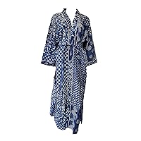 Cotton| Light Bathrobe | Dressing Gown | Long Kimono Robe Traditional Kimono for Women Blue