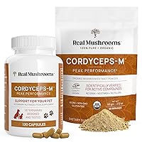 Real Mushrooms Cordyceps Pet Support (120ct) and Cordyceps Performance Powder for Humans (60srv) Bundle - Vitamins and Supplements for Performance, Energy & Vitality - Gluten-Free, Non-GMO, Grain-Free