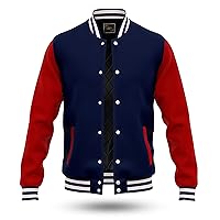 RELDOX Brand Varsity Jacket, Wool Body with Leather Arms Letterman Baseball Unique & Stylish Color Navy Blue-Red, Size 3XL