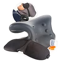 Neck Stretcher Full Kit, Stress Relief Set with Cervical Traction Device, Ear Plugs and Sleep Mask, Comfy Chiropractic Pillow, Physical Therapy Equipment for Neck Pain and Spinal Health, Grey - TBSC