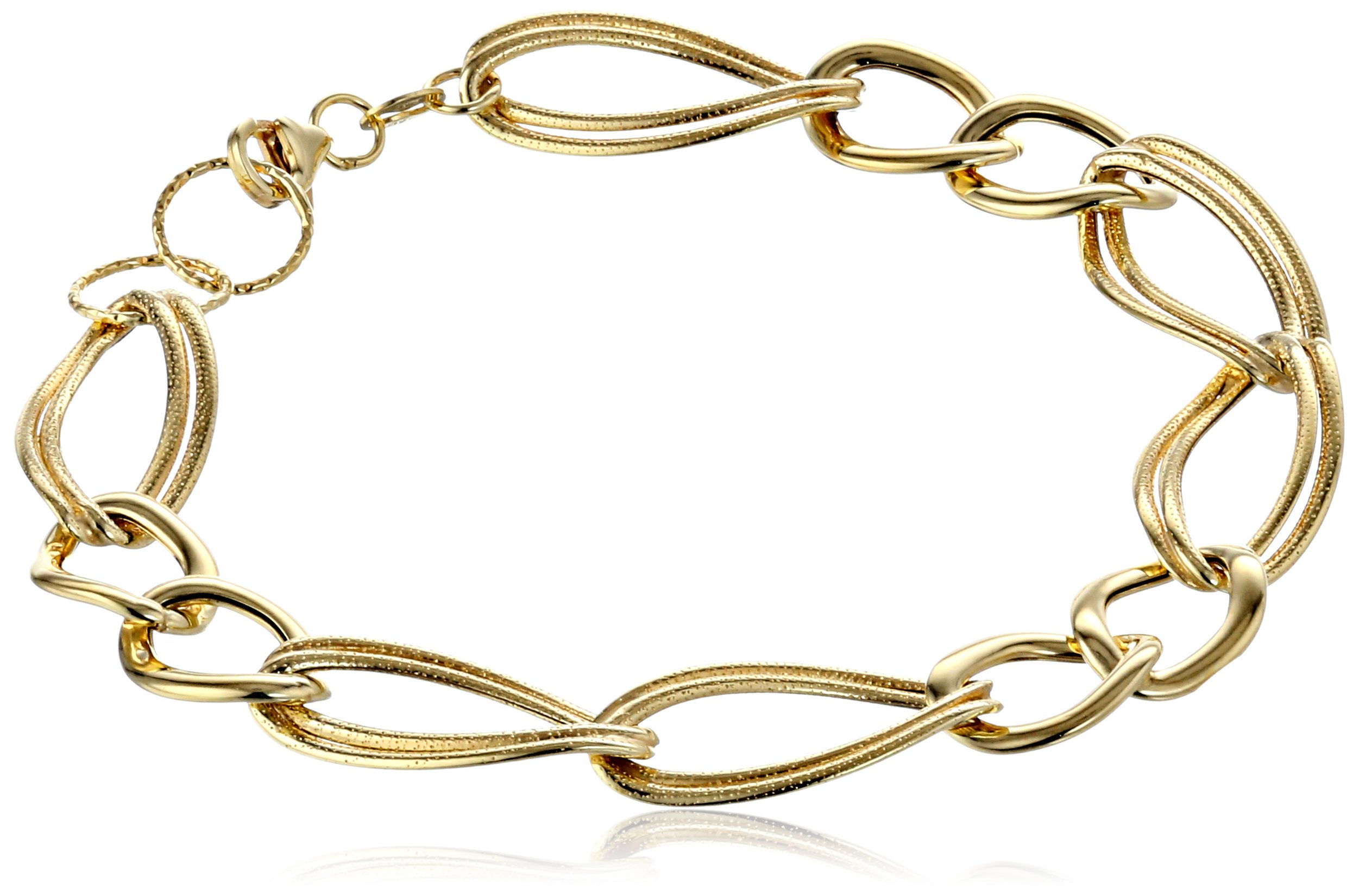 14k Yellow Gold Italian Polished and Textured Link Bracelet, 7.5