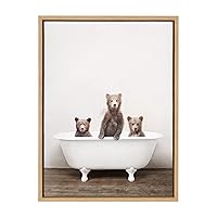 Sylvie Three Little Bears in Vintage Bathtub Framed Canvas Wall Art by Amy Peterson, 18x24 Natural, Adorable Animal Art for Wall