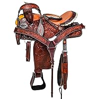 Youth Child Western Premium Leather Barrel Racing Pony Miniature Trail Equestrian Horse Saddle Matching, Leather Headstall, Breast Collar, Reins Size 8' to 12 inches Seat