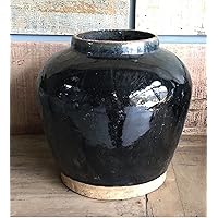 Artissance Large Vintage Glazed Obsidian Vase w/Unfinished Base, Black (Size & Color Vary)