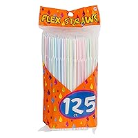 Items 4U! 125 Flex Straws, Stripe, Assorted Colors