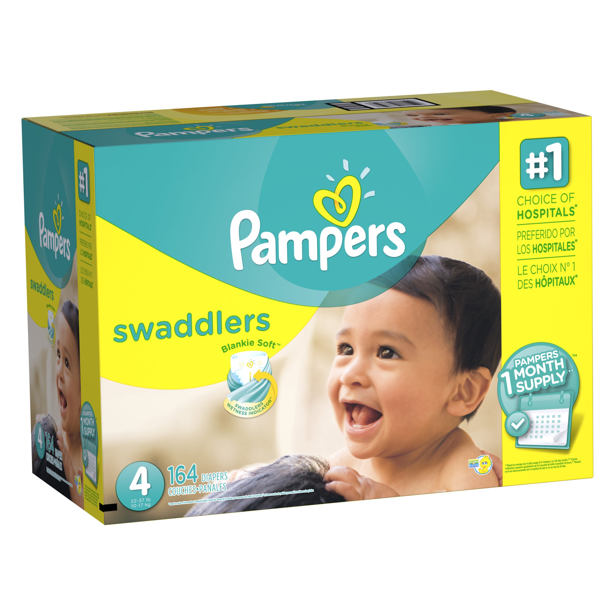 Pampers Swaddlers Disposable Baby Diapers, Size 4, One Month Supply, 164 Count