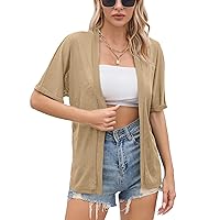 Iandroiy Women's Lightweight Open Front Cardigans Casual Short Sleeve Blouse Tops