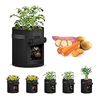 7 Gallon Potato Grow Bags with Flap, 5-Pack Thick Nonwoven Fabric Planter Pot with Handles and Harvest Window for Potato Tomato and Vegetables, Black
