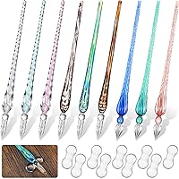 Outus 9 Pieces Handmade Glass Signature Pen High Borosilicate Glass Crystal Vintage Dip Pen with 9 Pieces Pen Holder for Writing Drawing Calligraphy (Fresh Color)