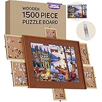 Jigsaw Puzzle Board - with Free Puzzle / 1500 Piece Jigsaw Puzzle Table for Adults/Portable Wooden Puzzle Table Organizer and Puzzle Board with Drawers
