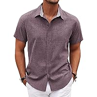 COOFANDY Mens Short Sleeve Button Down Shirts Casual Loose Fit Summer Beach Shirts Linen Texture Shirt