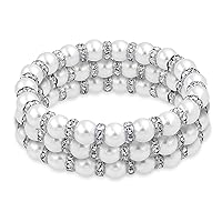 Bling Jewelry White Pink Black Simulated Pearl Stackable Strand Stretch Bracelet For Women Crystal Rondelle Gold & Silver Plated Spacer