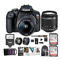 Canon EOS Rebel T7 Digital Camera: 24 Megapixel 1080p HD Video DSLR Bundle W/ Wide Angle 18-55 MM Lens 64 & 32GB SD Cards + Flash + Spare Battery - Professional Vlogging Sports and Action Cameras