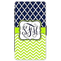 iPhone 11 Pro, Phone Wallet Case Compatible with iPhone 11 Pro [5.8 inch] Navy Lime Chevrons Lattice Monogrammed Personalized Protective Case IP11PW