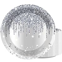 48 PCS Silver Glitter Plates for Glitter Diamonds Happy Birthday Decorations 7